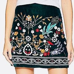 Romeo And Juliet Mini Skirt Multiple Sizes Available New With Tags Bohemian Fitted Mini Skirt With Floral Embroidery, Bohemian Embroidered Fitted Mini Skirt, Bohemian Embroidered Mini Skirt For Spring, Fitted Bohemian Embroidered Mini Skirt, Spring Bohemian Embroidered Mini Skirt, Green Embroidered Summer Skirt, Green Embroidered Skirt For Summer, Bohemian Green Mini Skirt With Lining, Green Bohemian Mini Skirt Lined