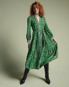 A print we're loving: Water Tygress 💚 #DVF Long Sleeve Dresses With Belted Cuffs, Long Sleeve Belted Dress For Daywear, Chic Long Sleeve Midi Dress With Belted Cuffs, Long Sleeve Belted Dress With Belted Cuffs For Daywear, Long Sleeve Midi Dress With Belted Cuffs For Daywear, Green Long Sleeve Viscose Dress, Spring Belted Dress With Long Sleeves And Belted Cuffs, Long Sleeve Maxi Dress With Tie Waist For Work, Green Belted Midi Dress