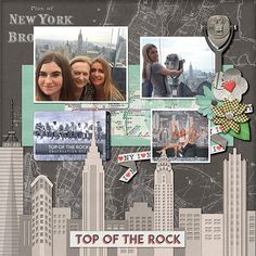 a scrapbook page with photos and words about the top of the rock in new york