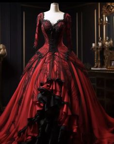 #weddingdress #redweddingdress #reddressboutique Black Wedding Dresses Lace, Goth Wedding Dresses, Wedding Dresses Long Sleeves, Gothic Victorian Dresses, Black Lace Wedding Dress, Vampire Dress, Satin Wedding Dresses, Black Wedding Gowns, Dresses Long Sleeves