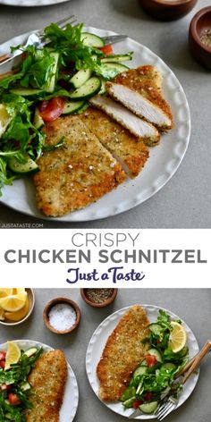 chicken schnitzel on a plate with salad