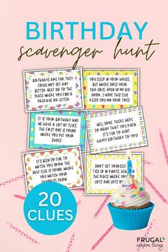 a birthday scavenger hunt with cupcakes and sprinkles on it