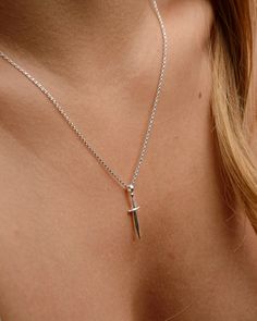 Silver Stainless Steel Dainty Necklace, Edgy Everyday Metal Necklace, Edgy Silver Stainless Steel Necklace, Small Silver Necklace, Silver Knife Necklace, Dager Necklace, Dagger Necklace, Edgy Jewelry, Shopping Ideas