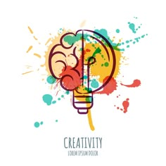 the creative brain with paint splattered on it and an inscription that says creativity