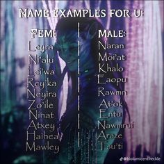 the name examples for u female and male are shown in this poster, which features an image of a woman with blue hair