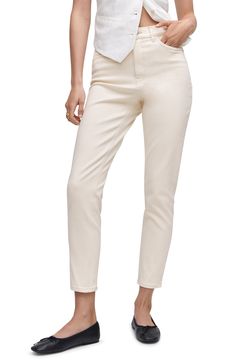 Laid-back and casual, these high-rise ankle-length jeans are cut from stretch-kissed denim in a versatile off-white hue. 27 1/2" inseam Zip fly with button closure Five-pocket style 99% cotton, 1% elastane Machine wash, line dry Imported Straight Leg Mom Jeans, Mama Jeans, Jean Mom, Mango Jeans, Ankle Length Jeans, Jeans Mom, Jeans Slim, Slim Fit Jeans, New Moms