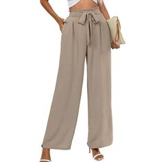 This Chiclily high waisted belted wide leg pants for women fit more women than normal pants for its design. It will work even If you are curvy or have thick calves and thighs. The bow in the front is a nice little addition to dress them up as well, and make them more stylish than most summer pants. Stylish Design: High waisted pants with elastic waistband and tied belt. Convenient Side Pockets-the pockets are practical and cute, deep and roomy enough to hold your hands, phone, wallet, keys, etc. Versatile Belted Trousers, Versatile High Waist Belted Bottoms, Belted Beige Trousers, High Waist Belted Versatile Pants, Versatile High Waist Belted Pants, Versatile Belted Bottoms For Spring, Beige Paperbag Waist Bottoms With Belt Loops, Ankle-length Belted Bottoms, Chic Belted Bottoms