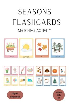 the seasons flashcards matching activity is shown