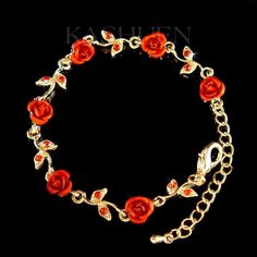 "PERFECT GIFT /WEDDING GIFT FOR BRIDE / BRIDESMAID / LADY! This is a Brand New, stunning SWAROVSKI CRYSTALS Siam Red ROSE Flower original rhodium plated gold tone Bracelet. The bracelet measures 6 1/2\" long with 2\" extender chain (16.5cm -21.5cm). It can be a great gift to your daughter as a anklet too! Prices are in US$. For shipping policies and other important information, click on \"profile\" on the right. See an item that you like but has already been sold? Contact me to see if I have mor Rose Gold Jewelry For Christmas Wedding, Adjustable Rose Design Bracelets For Wedding, Red Rose Design Jewelry For Formal Occasion, Elegant Rose Design Bracelet For Wedding, Rose Gold Rose Design Bracelets For Wedding, Elegant Rose Design Bracelets For Wedding, Rose Gold Bracelets With Rose Design For Wedding, Rose Red Flower-shaped Jewelry For Wedding, Formal Red Rose Design Jewelry