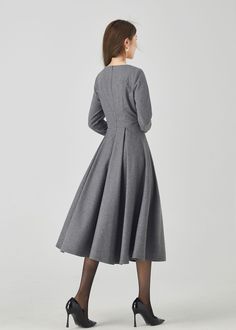 Wool Dress, Custom Dresses, Winter Dresses, Fit And Flare Dress, Swing Dress, Fit And Flare, Cool Designs, Midi Dress, Wool