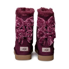 UGG Bailey Bow Crushed Velvet Wine Grape Boots - Women's Winter Boots With Bow And Round Toe, Ugg Bailey Bow, Wine Grape, Ugg Store, Ugg Outlet, Bailey Bow Uggs, Ugg Bailey, Bailey Bow, Velvet Boots