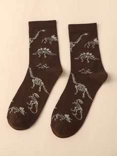 Men Dinosaur Pattern Crew Socks Brown    Fabric Animal Crew Socks   Men Socks, size features are:Bust: ,Length: ,Sleeve Length: Socks Dinosaur, Dinosaur Things, Dino Socks, Men Socks Pattern, Dinosaur Clothing, Dinosaur Clothes, Dinosaur Stuff, Dinosaur Socks, Man Socks