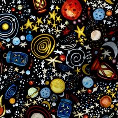 an image of a space themed background with stars and planets in black, red, blue, green, yellow and white