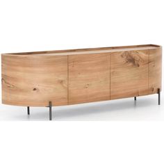 the sideboard is made out of wood and has metal legs on each side,