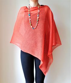 Red linen poncho Knit women poncho wrap Summer wrap This poncho is knitted from linen yarn. Poncho is modern and usable for every body type. You can wear it every day and everywhere and pair it with any sort of look. ❀ Material : 100% Natural Linen ❀ Color: Red ❀ One size: from XS to XL ❀ Care instruction:  Hand wash in cool water at 40oC (104oF), with delicate soap, do not dry in dryer, do not bleach. Gently pull into shape. Lay down on flat surface to dry.  Linen is an ecological and its products are elegant and natural. Linen has excellent properties. Linen becomes softer after each wash. Product colour may differ slightly due to photographic lighting sources or your monitor settings. Thank you for visiting my shop. Women's Ponchos & Wraps, Linen Poncho, Poncho Women, White Shawl, Poncho Wrap, Summer Wraps, Knit Poncho, Linen Summer, Ladies Poncho