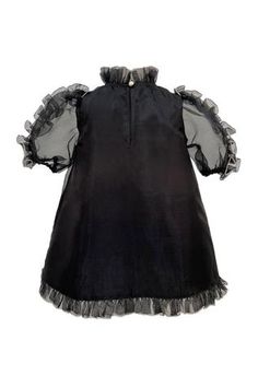 Shop for Jasmine And Alaia Black Siena Organza Frill Dress For Girls Online at Aza Fashions Elegant Fitted Ruffle Dress For Dress-up Occasions, Organza Dress With Bow For Dress-up Occasions, Elegant Fitted Ruffle Dress For Dress-up, Front Bow Dress, Pleated Neckline, Frill Dress, Bow Dress, Dress For Girls, Black Thread