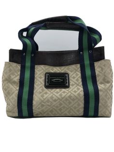 Tommy Hilfiger Medium Classic Green Navy Stripe Handbag Purse Beige Brown Logo. See specifics for measurements. Very good pre-owned condition. Shipped with USPS Priority Mail. 17-21 Brown Logo, Browning Logo, Navy Stripes, Beige Brown, Handbag Purse, Priority Mail, Gym Bag, Bags Handbags, Tommy Hilfiger