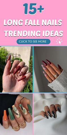 Fall Nail Designs Acrylic, Long Fall Nails, Negative Space Nail Art, Nails Trending, Space Nails, Retro Nails, Stunning Nail Designs, Trending Ideas