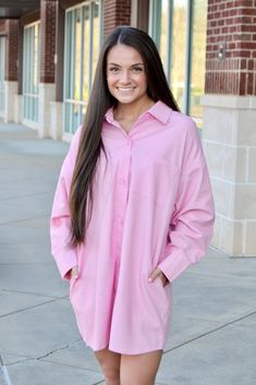 Pink long sleeve button down oversized shirt dress Sizers XS-L Fabric: 50% cotton, 30% linen, 20% polyester Pink Oversized Shirt, Button Down Oversized Shirt, Oversized Shirt Dress, Cotton Poplin Shirt, Pink Long Sleeve, Poplin Shirt, Pink Cotton, Oversized Shirt, Cotton Poplin