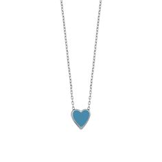 A bold splash of beautiful blue contained within soft curves and a sharp point, this classic charm necklace is equal parts sweet and sass–just like you. Wear with our One Love Bracelet in Blue and One Love Blue Heart Studs for a complete look or mix and match to give your ensemble some extra love. 14k gold plated sterling silver 16-18" Adjustable Dainty Blue Necklace With Delicate Chain, Blue Sterling Silver Necklace With Delicate Chain, Blue Heart Pendant Necklace For Gift, Blue Heart Necklace For Gift, Blue Dainty Necklace With Heart Charm, Dainty Blue Charm Necklace For Everyday, Elegant Blue Necklaces With Heart Charm, Dainty Blue Necklace With Heart Charm, Elegant Blue Necklace With Heart Charm