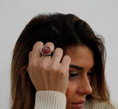 Leather Ring with Pink and Brown Tones, handmade jewelry, chunky rings, handmade gift for women ✨ Product Description: Designed and handcrafted with a brown leather base, this ring features a 28mm diameter round top. Layers of leather in pink and brown tones combine perfectly, finishing with a resin-printed leather that adds a unique touch.  🛠️ Main Features: - Material: Soft and flexible leather, ideal for comfortable all-day wear. - Diameter: 28mm round top. - Design: Leather layers in pink a Unique Brown Rings For Gift, Minimalist Brown Rings For Gifts, Modern Brown Ring Jewelry, Modern Brown Rings For Gifts, Handmade Brown Rings For Gift, Modern Brown Rings For Gift, Adjustable Brown Ring Jewelry, Handmade Brown Ring Jewelry, Handmade Brown Jewelry Ring