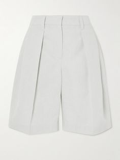 Brunello Cucinelli's shorts are tailored in a pleated, wide-leg shape and fall to a chic knee length. They've been made in Solomeo, Italy from cotton and linen-blend twill that's smooth and lightly structured. Wear yours with a relaxed shirt and loafers. Luxury Cotton Shorts, Luxury Linen Shorts, Net A Porter Shorts, Solomeo Italy, Luxury High-waisted Linen Shorts, Tailored Pants Women, Brunello Cucinelli Women Summer, Brunello Cucinelli Women, Denim Pants Women