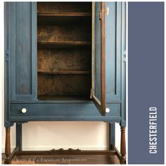 an old blue cabinet is painted with chalk paint and waxed to look like wood