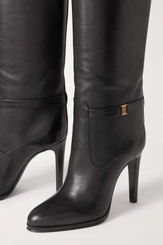 Interesting Shoes, Chic House, Black Leather Knee High Boots, Leather Knee Boots, Leather Knee High Boots, Thigh Boots, Thigh Boot, Saint Laurent Shoes, Pull On Boots