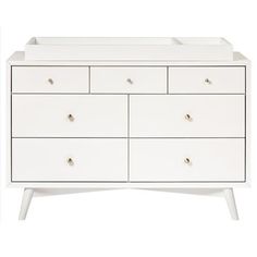 a white dresser with six drawers and two trays on each drawer, in front of a white background