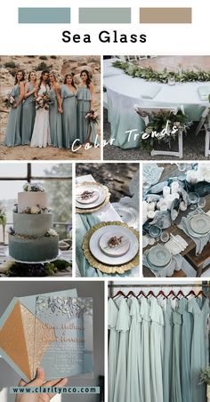 a collage of photos with different colors and styles of wedding party items, including blue and