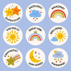 six stickers with different designs on them