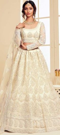 White and Off White color Lehenga in Net fabric with Embroidered, Stone work Traditional Draped Lehenga With Resham Embroidery For Marriage, Traditional Marriage Lehenga With Resham Embroidery, Traditional Drape Sets With Resham Embroidery For Marriage, Festive Sets With Resham Embroidery For Marriage, Elegant Lehenga With Resham Embroidery For Marriage, Anarkali Lehenga With Intricate Embroidery For Marriage, Anarkali Sets With Intricate Embroidery For Marriage, Semi-stitched Traditional Drape Lehenga For Marriage, Traditional White Lehenga For Marriage