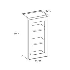 a drawing of an empty cabinet with measurements for the door and shelf space on each side