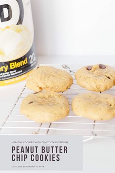 peanut butter chocolate chip cookies cooling on a rack