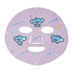 a face mask with an image of a blue teddy bear on the front and stars in the back