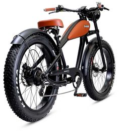 an orange and black electric bike on a white background