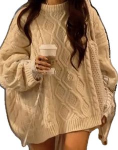 Oversized Knitted Trendy Sweatshirt, Trendy Cream Sweater With Ribbed Cuffs, Oversized Winter Knit Top With Ribbed Cuffs, Oversized Knit Turtleneck Sweatshirt, Casual Beige Knit Sweatshirt, Casual Chunky Knit Sweatshirt, Oversized Chunky Knit Cotton Sweater, Casual Long Sleeve Knit Top With Ribbed Cuffs, Cozy Oversized Ribbed Sweater