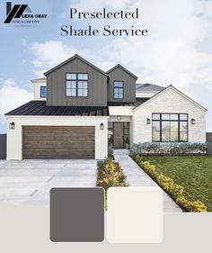 a house with gray siding and white trim