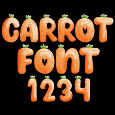 carrot font and numbers on a black background with clippings to the lower letters