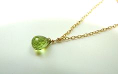 Peridot Pendant Gold Necklace Green Gemstone by VeraidaGifts, $32.00 Green Drop Necklace For Gift, Green Drop-shape Birthstone Necklace, Green Drop Necklaces For Gift, Green Gemstone Drop Necklaces, Green Gemstone Drop Necklace, Green Teardrop Faceted Necklace, Green Briolette Necklace Gift, Green Briolette Necklace For Gift, Green Drop Birthstone Jewelry