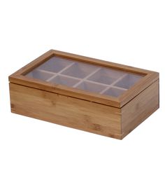 an empty wooden box with six compartments on the bottom and one drawer in the middle