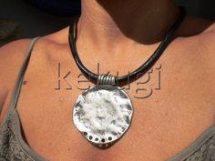 women tribal lack  leather necklace with silver beads Adjustable Large Pendant Necklace For Festivals, Silver Artisan Choker Jewelry, Artisan Silver Choker Jewelry, Handmade Silver Bohemian Jewelry, Bohemian Metal Necklaces, Nickel Free Hippie Necklaces For Festivals, Nickel Free Hippie Style Necklaces, Artisan Silver Necklace For Festivals, Artisan Silver Necklace For Festival