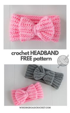 two crochet headbands with bows on them