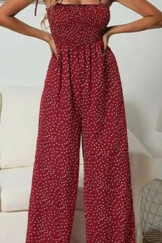 Victoria’s Vogue Women Sleeveless Jumpsuit Summer Strap Wide Leg Pants Jumpsuit Beach Polka Dot Free shipping to 185 countries. 45 days money back guarantee Tube Top Romper, High Waist Jumpsuit, Beach Jumpsuits, Shirred Top, Red One Piece, Polka Dot Jumpsuit, Loose Jumpsuit, Gilet Long, Jumpsuit Elegant