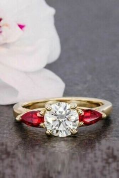 ad eBay - Find many great new & used options and get the best deals for 14K Yellow Gold Finish 2Ct Round Cut Simulated Ruby & Diamond Engagement Ring at the best online prices at eBay! Free shipping for many products! Non Diamond Engagement Rings Ruby, Red Engagement Ring Zales, Ruby Engaent Ring, Wedding Ring Diamond And Ruby, Ruby Engagement Ring Vintage Diamond, Ruby Engagement Rings Unique, Red Wedding Rings Women, Rings Ruby Diamond, Red Ruby Ring Diamond