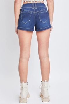 Stay cool this Summer in our Women's WannaBettaButt Low-Rise Denim Shorts. Featuring our signature WBB heart-shaped butt stitching and perfectly placed pockets to highlight your natural curves, this trendy low-rise short is designed to sit comfortably on the hips. Detailed with a double button zip fly and slits at the Fitted High Rise Shorts With Hip Pockets, High Rise Fitted Shorts With Hip Pockets, Mid-rise Shorts With Hip Pockets For Spring, Spring Mid-rise Shorts With Hip Pockets, High Rise Jean Shorts With Hip Pockets, Trendy Shorts With Hip Pockets, Trendy Stretch Mid-rise Jean Shorts, Stretch Jean Shorts With Pockets In Medium Wash, Trendy Jean Shorts With Hip Pockets