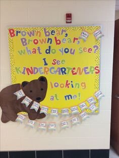 a bulletin board with a brown bear on it