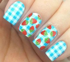 Minimalist Natural Nails Gingham Nails, Picnic Nails, Chloe Nails, Strawberry Nails, Character Nails, Fruit Nails, Food Nails, Strawberry Girl, Fun Summer Nails