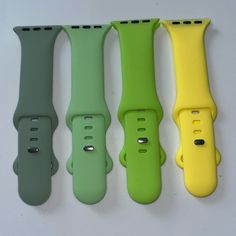 New Never Used, Set Of 4 Green And Yellow Silicone Bands For Apple Watch. Set Of Four Includes A Bright Yellow Band, A Bright Lime Band (Very Brat Summer), A Bright Mint Green Band And A Sage Green Colored Band. Compatible With Apple Watch Band For Women 40mm 38mm 41mm 49mm 45mm 46mm 44mm 42mm Silicone Sport Replacement Strap Compatible With Apple Watch Bands For Women Ultra Series 10 9 8 7 6 5 4 3 Se Please Take A Look In My Closet For Other Items You'll Love! I Give Huge Discounts To Big Bundl Adjustable Green Apple Watch Band For Everyday Use, Adjustable Customizable Green Watch Bands, Trendy Adjustable Multicolor Apple Watch Band, Green Casual Adjustable Apple Watch Band, Apple Watch Colors, Green Adjustable Wear-resistant Apple Watch Band, Ultra Series, Silicon Bands, Apple Watch Bands