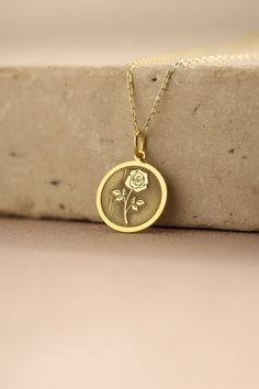 Gold Rose Flower Pendant - Flower Gold Necklace ● Material of pendant: Solid Gold 14k ( REAL GOLD ) ● Metal Stamp: 14k ( REAL GOLD ) ● The pendant is available in 5 sizes: - 12,7 mm / 0.5 inches (Diameter) - 14,0 mm / 0,55 inches ( Diameter ) In the photos - 15,3 mm / 0.6 inches ( Diameter ) - 16,5 mm / 0,65 inches ( Diameter ) - 19,1 mm / 0,75 inches ( Diameter ) ( In the photos the size is 14mm / 0.55 inches Diameter ) ( Jump Ring inner diameter: 4 mm ) ● Material of chain: Solid gold 14k ( RE Rose Gold Charm Necklace With Flower Pendant, Rose Necklace With Flower Charm For Mother's Day, Rose Flower Charm Necklace For Mother's Day, Dainty Rose-colored Jewelry With Rose Design, Personalized Rose Gold Jewelry For Her, Personalized Rose Jewelry For Her, Elegant Personalized Rose Jewelry, Elegant Personalized Rose-colored Jewelry, Rose Gold Necklace With Flower Pendant And Roses